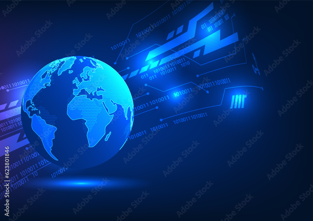 Smart technology world The world with circuits and number codes on the back Connects information technology that covers the whole world by transmitting communication data at high speed economy grows Smart technology world The world with circuits and number codes on the back Connects information technology that covers the whole world by transmitting communication data at high speed economy grows