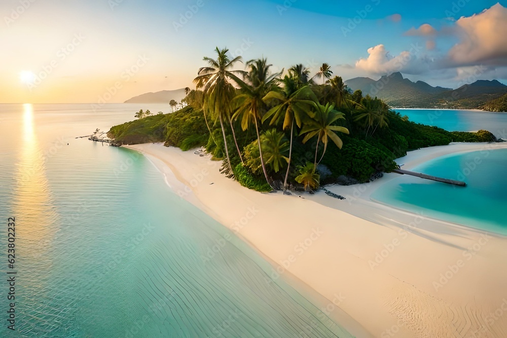 Naklejka premium beach with palm trees generated Ai