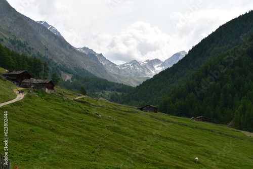 Schöne Landschaft mit Bergen im Pfossental in Südtirol 
