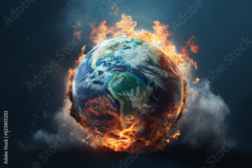 Earth globe burning , global warming illustration concept
