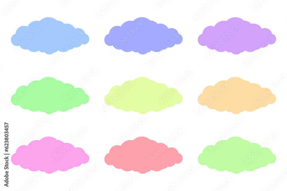 Collection of clouds of various colors. Set of light colored clouds. Cloudlets for text background, stickers, and creative designs Collection of clouds of various colors. Set of light colored clouds. Cloudlets for text background, stickers, and creative designs