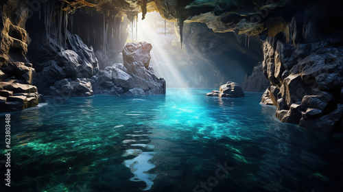 a pool near the entrance of a cave