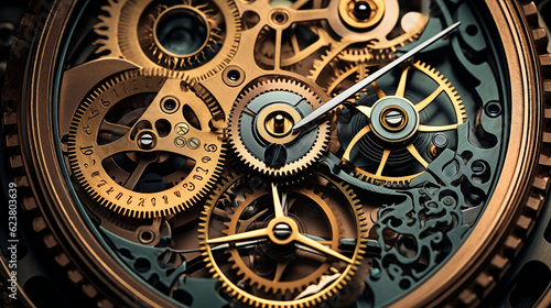 Gears and cogs in clockwork watch mechanism, Generative Ai © oldwar