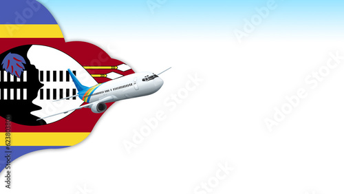 3d illustration plane with Swaziland flag background for business and travel design