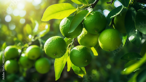 Green organic lime citrus fruit hanging on tree, Generative Ai © oldwar