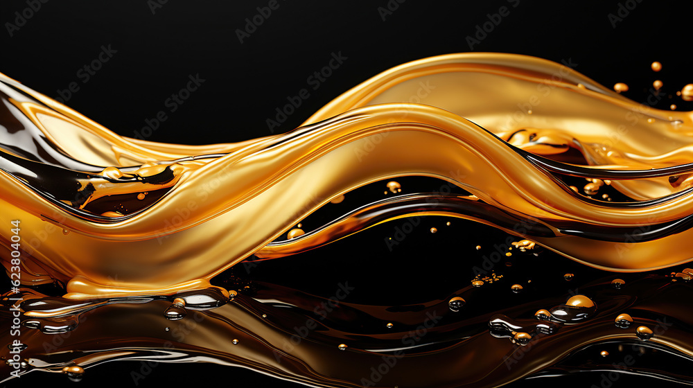Abstract gold flowing liquid over black surfaces Abstract gold flowing liquid over black surfaces
