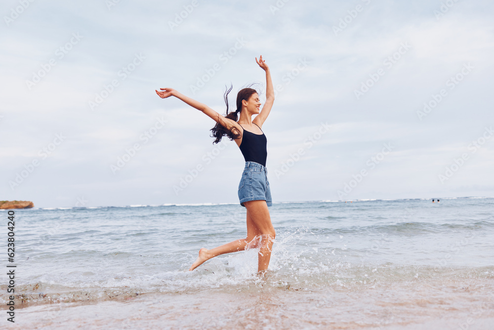 woman sunset smile sea beach lifestyle running summer sun travel young woman sunset smile sea beach lifestyle running summer sun travel young