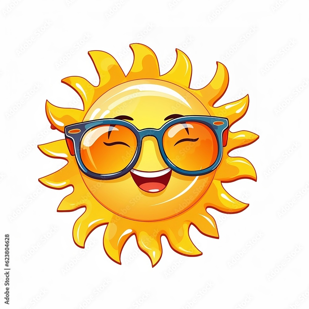 Smiling sun wearing sun glasses cartoon style illustration Smiling sun wearing sun glasses cartoon style illustration