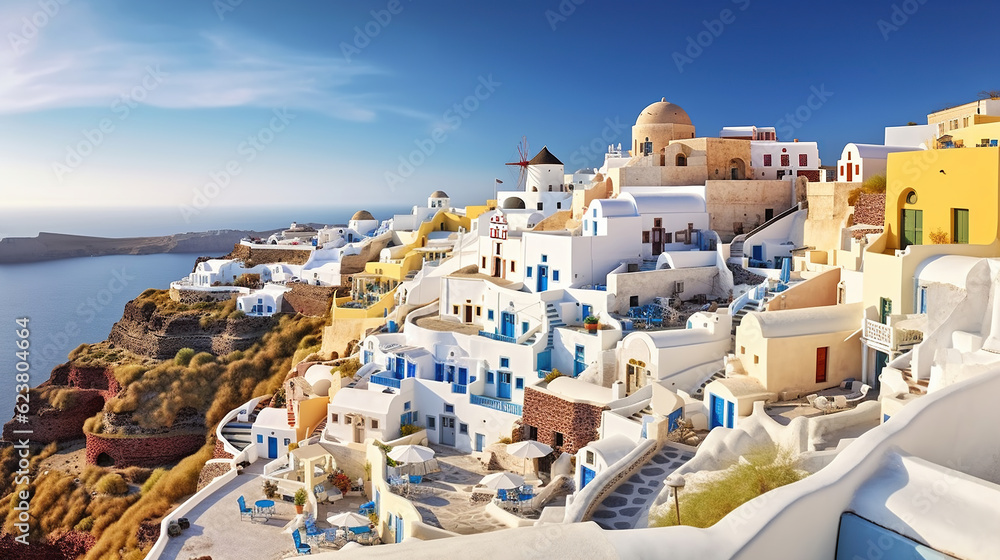 A Tranquil Haven, Exploring the Enchanting Village of Oia on the Picturesque Santorini Island. Generative AI