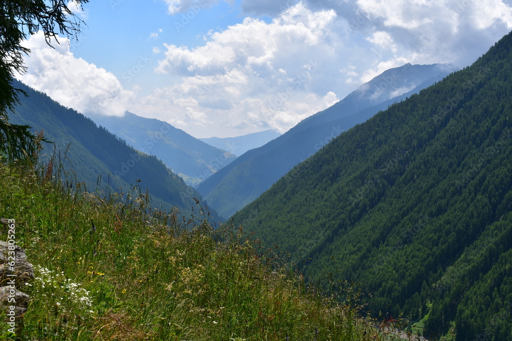 Schöne Landschaft mit Bergen im Schnalstal in Südtirol 