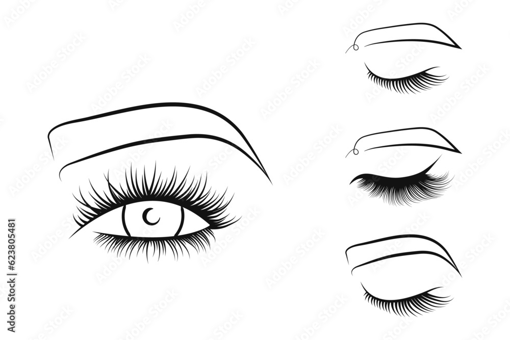 Set of illustrations in line art style, female eyes Set of illustrations in line art style, female eyes