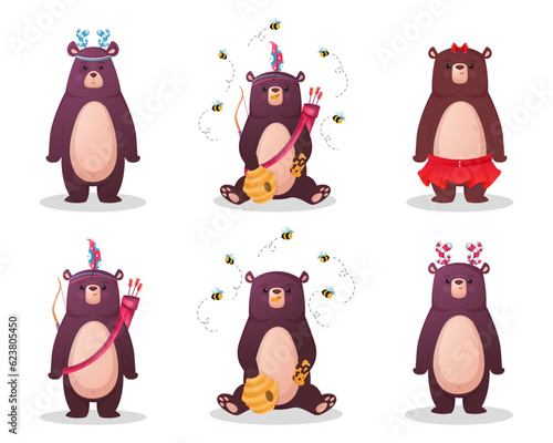 Set of cute cartoon bear