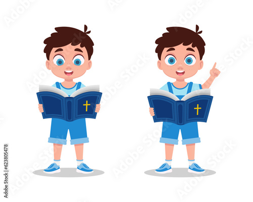 Set of a boy preaching with a bible in his hands