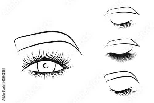 Set of illustrations in line art style, female eyes