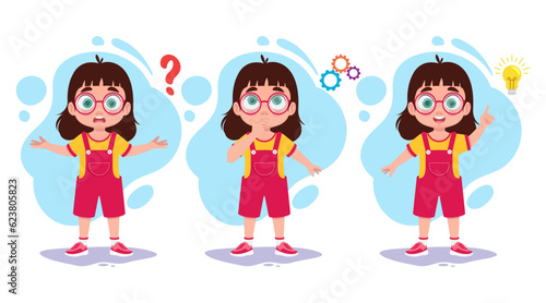 Curious girl illustration set