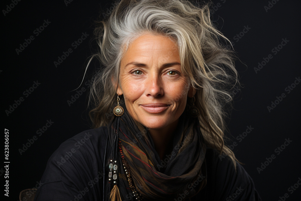 Portrait of a woman in her early 60s
