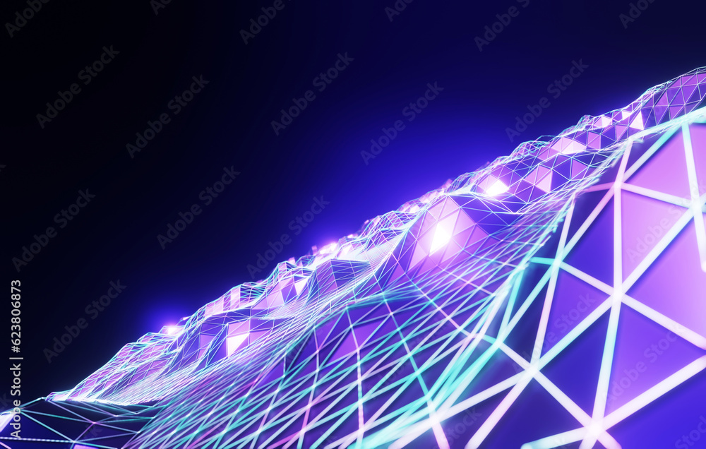 Futuristic 3D Render: Abstract Plexus Purple Geometrical Shape in High-Tech Network Connection Futuristic 3D Render: Abstract Plexus Purple Geometrical Shape in High-Tech Network Connection