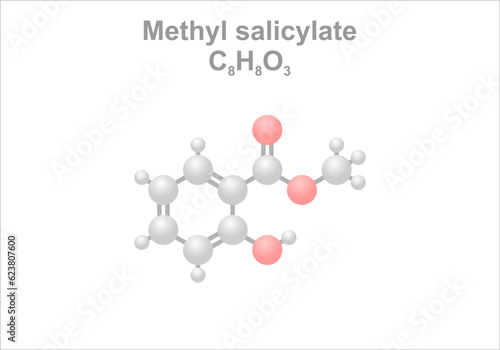 Simplified scheme of the methyl salicylate molecule. Use in unguents. 