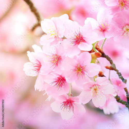 beautiful Flower Pink Wild Himalayan Cherry Cherry Blossom or Sakura Generative AI
