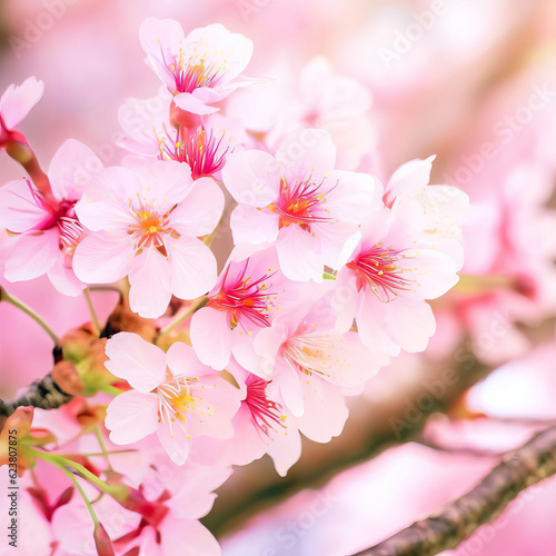 beautiful Flower Pink Wild Himalayan Cherry Cherry Blossom or Sakura Generative AI 