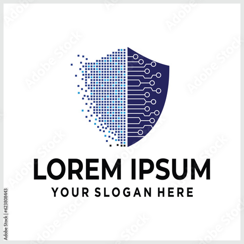 Cyber ​​​​Shield Logo Design. Abstract Dark blue and light blue Shield Combination with Technology Style. Can Be Used For Business, Community, Industry, Security, Technology, Service Companies. Vector