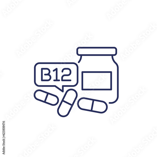 B12 vitamin icon, line vector
