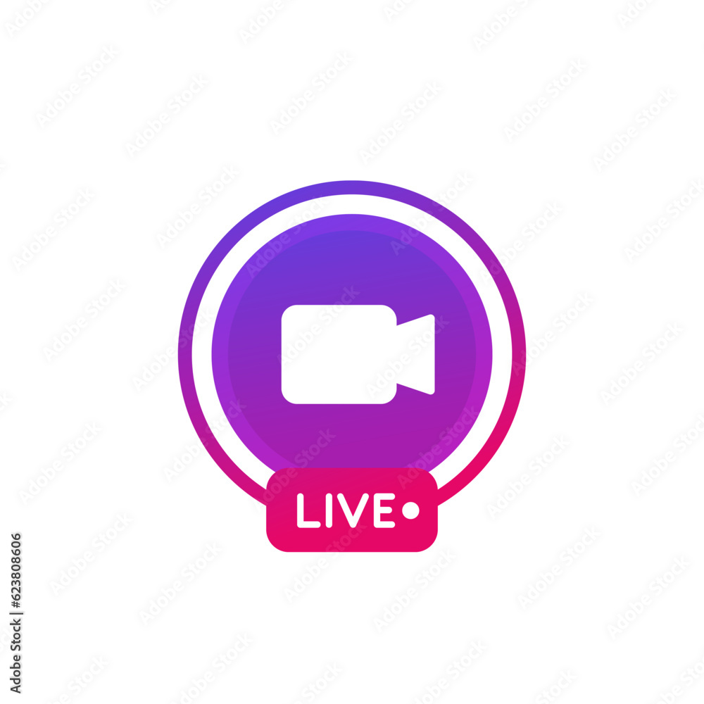 Live stream video icon on white, vector