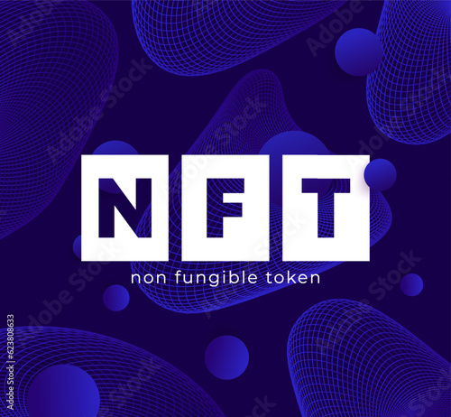 NFT non fungible token banner design, vector