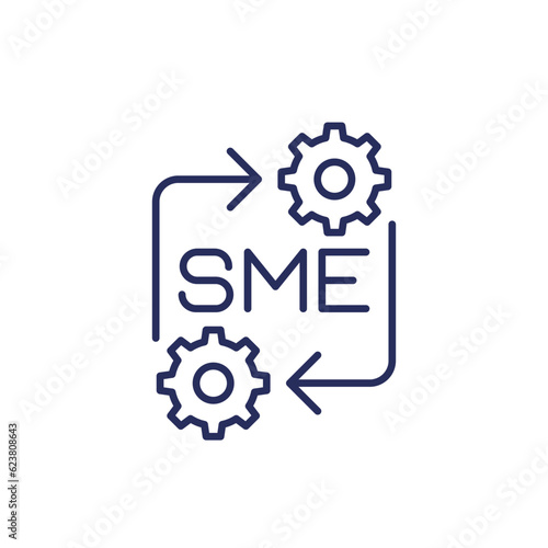 SME icon with gears in line design