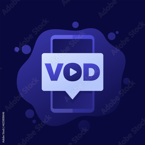 VOD, video on demand icon with a smartphone, vector design