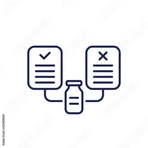 Pros and cons of vaccine icon, line vector