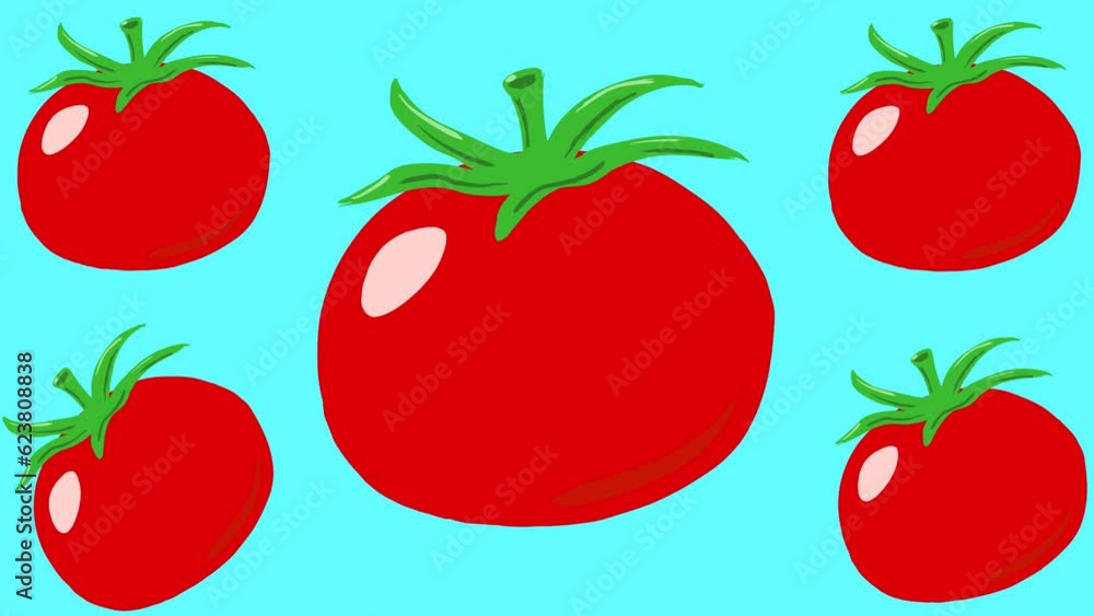 Animation of tomatoes on a blue background, moving red vegetables. Animation of tomatoes on a blue background, moving red vegetables.