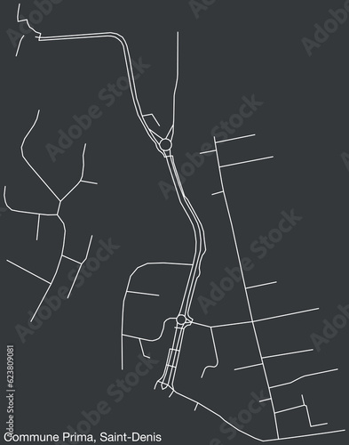 Detailed hand-drawn navigational urban street roads map of the COMMUNE PRIMA QUARTER of the French city of SAINT-DENIS (LA RÉUNION), France with vivid road lines and name tag on solid background