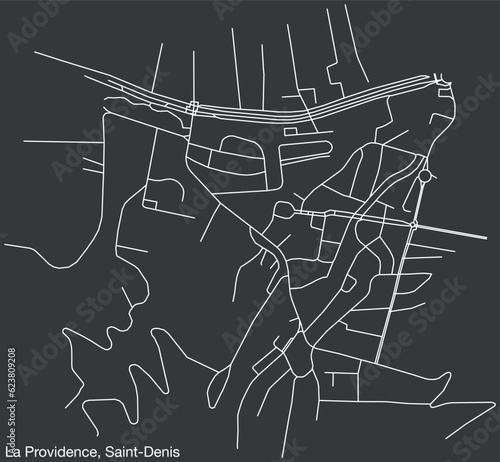 Detailed hand-drawn navigational urban street roads map of the LA PROVIDENCE QUARTER of the French city of SAINT-DENIS (LA RÉUNION), France with vivid road lines and name tag on solid background