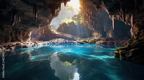 The pool is inside an underground cave