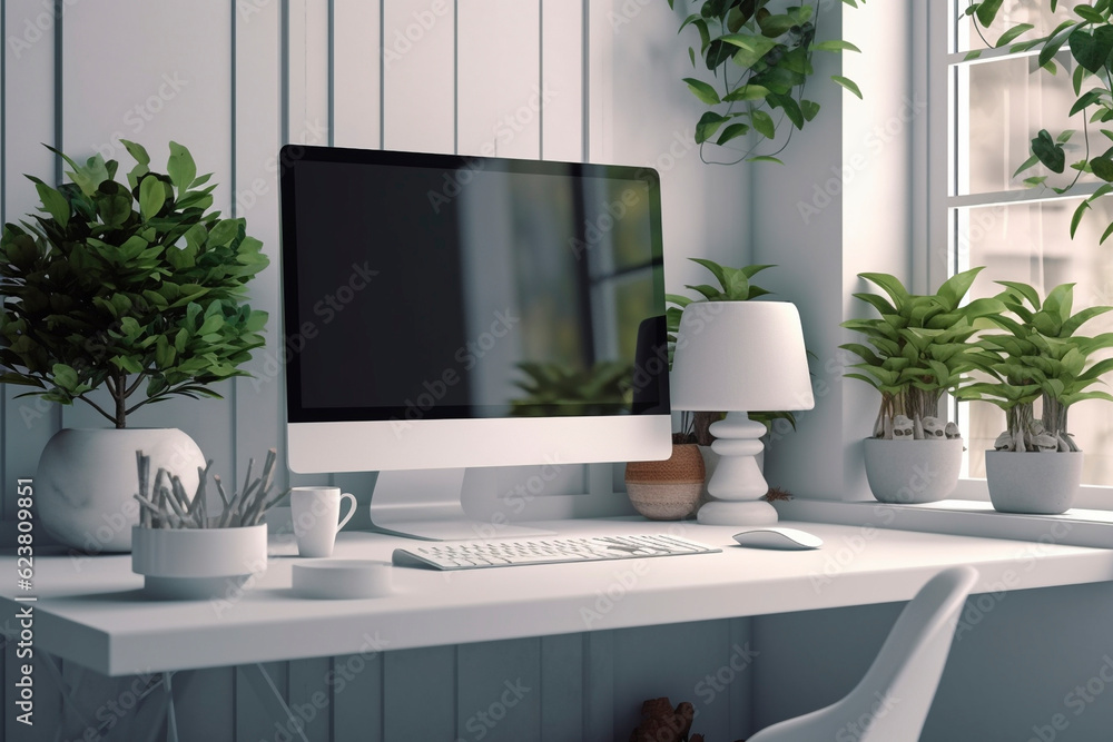 Office with modern desktop computer mockup Office with modern desktop computer mockup