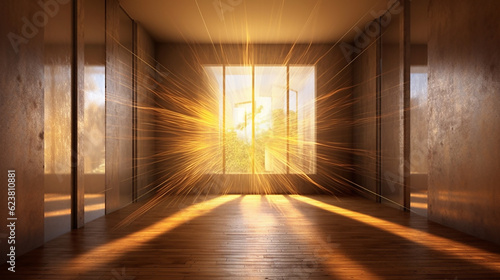 An influx of brilliant light rays streaming into a room filling it with a dazzling radiance