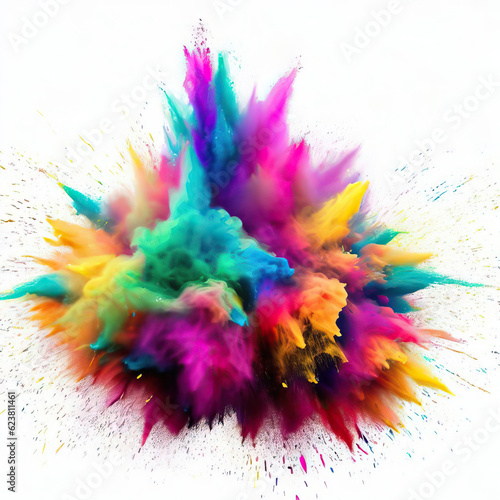 The explosion of colored powder is isolated on white background Abstract background Generative AI 