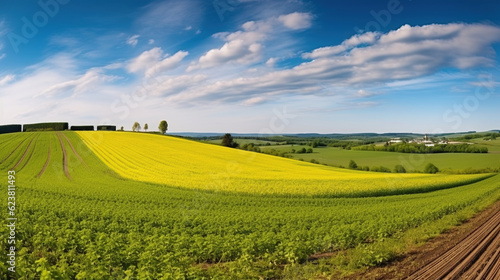 Agricultural field panorama. Generative AI
