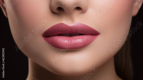 A detailed close-up capturing the art of permanent makeup on the lips  where tattooing techniques create long-lasting color and precise definition. AI generated