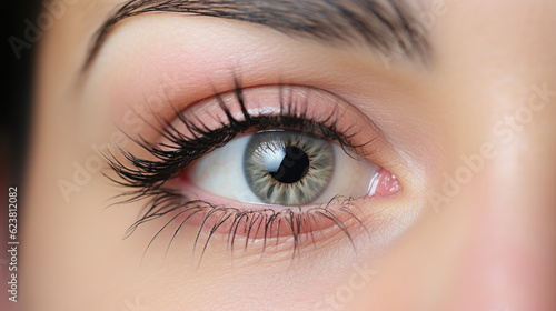 An image capturing the transformative effects of eyelash extensions, where fluttery lashes beautifully frame the eye, enhancing its natural allure. AI generated