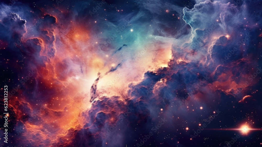 An enchanting fantasy space background, where celestial wonders intertwine with dreamlike elements, creating a captivating cosmic realm of imagination and wonder. AI generated