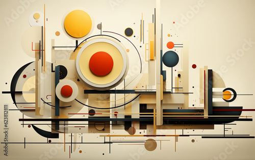 Structured Elegance: A Geometric Abstract Art Poster Embracing Squares, Circles, and Shapes, wallpaper and postcard, flyer