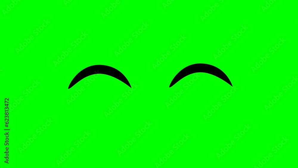 Cartoon simple kawaii blinking eyes on green screen insert, chroma key ...