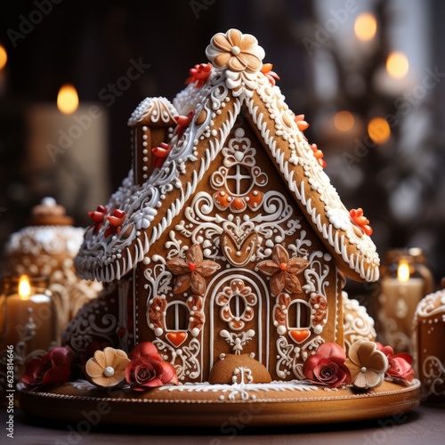 Beautifully decorated Christmas gingerbread house.