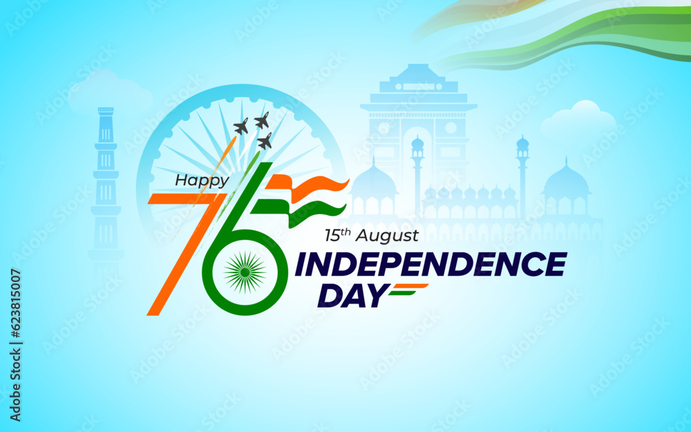 76 Years Happy Indian Independence Day Celebration Typographic Design ...