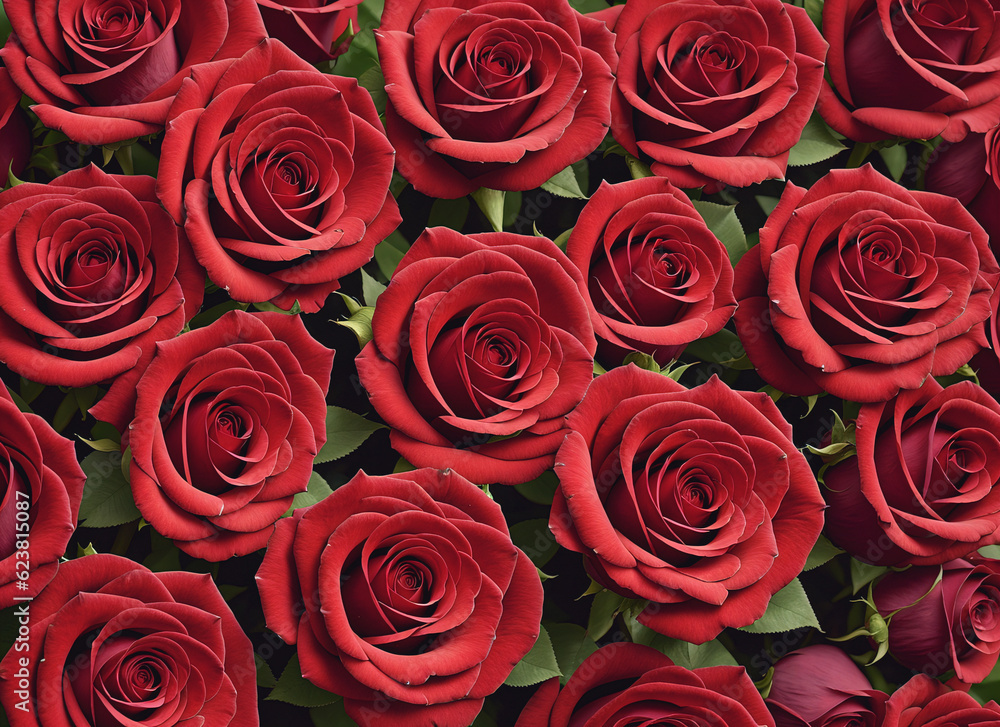 Background of many red roses. Generative AI. Background of many red roses. Generative AI.