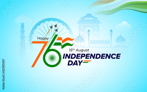 76 Years Happy Indian Independence Day Celebration Typographic Design vector illustration