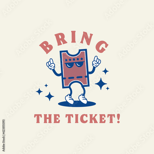 Retro mascot ticket suitable for poster, t shirt design.