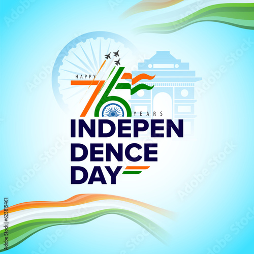 76 Years Happy Indian Independence Day Celebration Typographic Design vector illustration